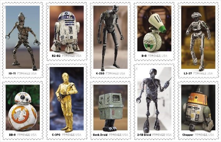 R2-D2, C-3PO и другие дроиды на марках